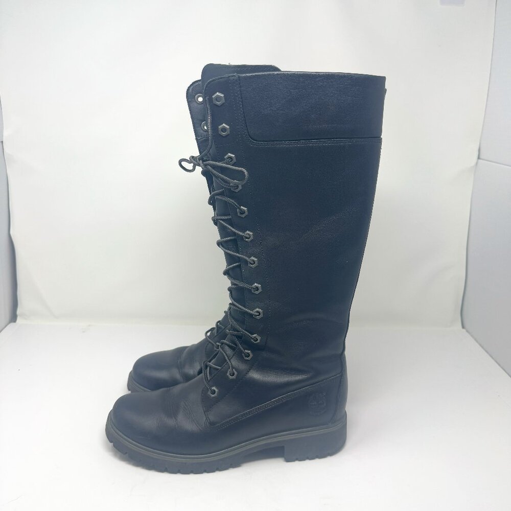 Timberland Premium 14 Inches Lace Up Zipper Knee High Black Leather Boots US 8